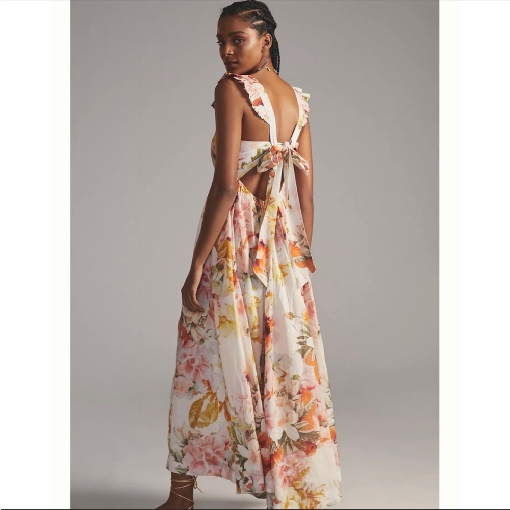 Anthro Maeve Floral Tie Back Maxi Dress